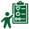 Person presenting checklist with icons illustration.